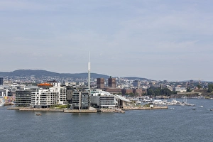Category Scandinavia Prints: City panorama Oslo, modern residential buildings in the Tjuvholmen district