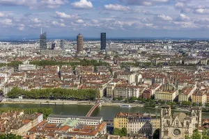 City panorama with river Saone