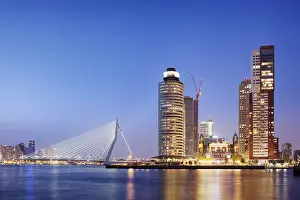 City of Rotterdam downtown skyline at dusk in South Holland