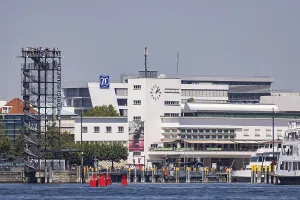 City view of Friedrichshafen on Lake Constance with Molenturm and Zeppelin Museum