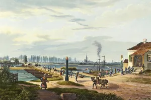 City view of Strasbourg, taken from Kehl, Rhine, France, Germany, view around 1830, digitally restored reproduction of a 19th century model by Johann Ludwig Bleuler (12 February 1792 - 28 March 1850), Swiss draughtsman and painter, Europe