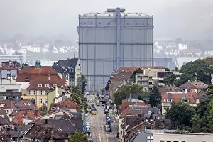 Category Cities DE Prints: City view of Stuttgart. HackstraBe with gas boiler