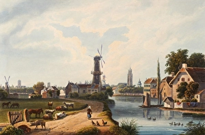 City view of Utrecht, Netherlands, view around 1830, digitally restored reproduction of a 19th century model by Johann Ludwig Bleuler (12 February 1792 - 28 March 1850), Swiss draughtsman and painter