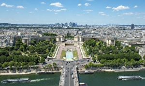 City view, view from the Eiffel Tower with Seine and Jardin de Trocadero