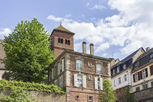 Cityscape with ancient church and chateau de Rohan Saverne in northen Alsace France