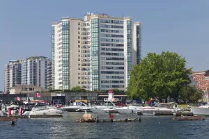 Cityscape, modern buildings on the waterfront