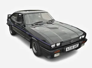 Classic black Ford Capri MK3 isolated on white background