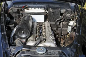 Classic car Jaguar Mark VIII, look into the engine compartment