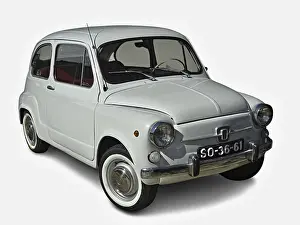 Classic white Fiat 600 parked on a white background