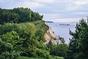 Cliff with birch woodland on Volga river