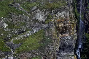 Cliff, Rocky coast, Stairs, Waterfall