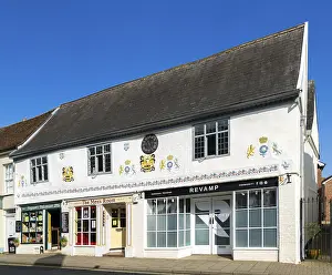 Clock and pargetting on listed building 46 and 48 High Street