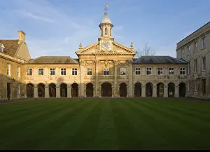 Clock tower and quadrangle courtyard of Emmanuel College