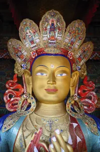 Close up of Maitreya Buddha's face from Thiksey Gompa
