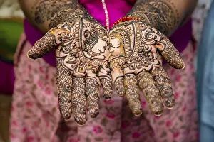 Close up of mehendi on bride's hand