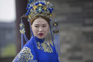 Close up portrait of Hanzu, Han Chinese girl in traditional dress in the city Xi'an