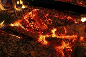 Close-up of a burning campfire at night