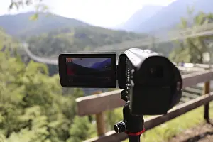 Close-up of a camcorder during video recording in nature