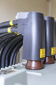 Category Historic EN Prints: Close-up of plug connections and cables on a transformer
