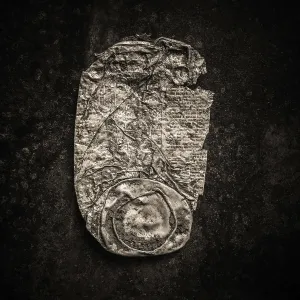 Close-up of a rusty can lying against a dark backdrop highlights the texture and wear of the metal