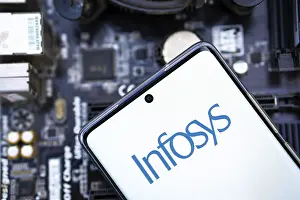Category Historic EN Prints: Closeup view of the Infosys logo