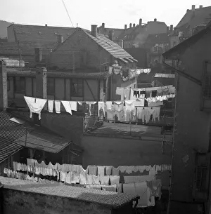 Clothes lines stretched between houses