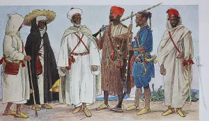Clothing, c. 19th century, from left e Moroccans of the Jellaba