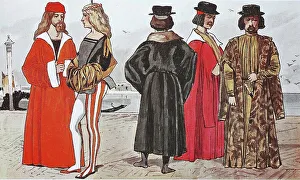 Clothing, fashion in Italy at the time of the early Renaissance around 1460-1490
