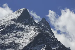 Clouds creeping over a peak of the Langtang Himal