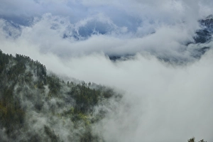 Category Mountain Landscapes Prints: Clouds lying in the valley between Mountains at Hochalpenstrasse