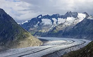 A cloudy day on the Aletsch Glacier in the Swiss Alps