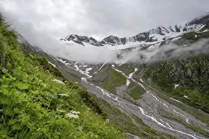 Cloudy valley of the Schlegeisgrund with mountain stream