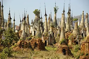 Category Buddhism Prints: Cluster of old stupas decaying artistically
