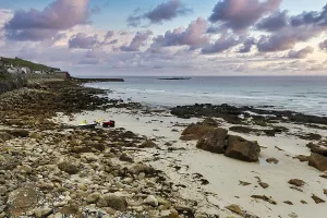 Coastline, bay with rocks and sandy beach