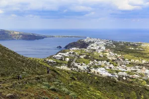Coastline with view of the village of Oia