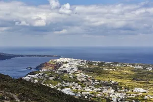 Coastline with view of the village of Oia