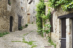 Cobblestone street, medieval walled town of Perouges