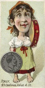 Coins from different countries with symbolic persons