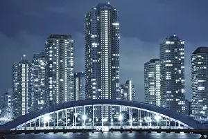 Cold toned cityscape of night Tokyo