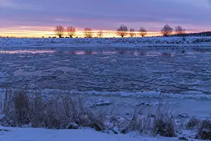 Cold winter morning on the Elbe with floating ice floes