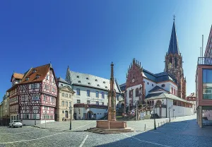 Collegiate Basilica of St Peter and Alexander and Town Hall in Aschaffenburg, Bavaria, Germany, Europe
