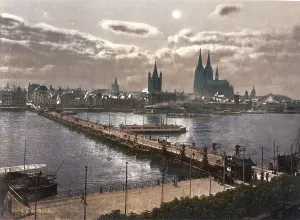 Historical Photo Prints: Cologne, Germany, 1890-1905, view of the city by moonlight across the Rhine with the cathedral on the right