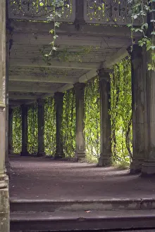 Colonnade in the park, selective focus