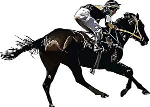 Color image of a racehorse with a jockey