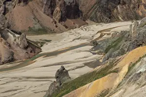 Colored rhyolite mountains, river Joekulgilskvisl