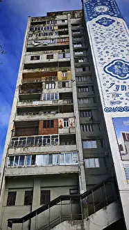 The colorful facade with windows