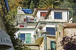 Colorful houses Taormina a popular holiday place