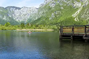 Colorful panorama of the Bohinj Lake at Ukanc