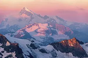 Colorful pink sunrise in mountains