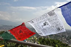 Colorful prayer flags against the blue sky of Kathmandu